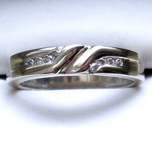 Vintage Unisex Solid 14K White Gold Diamond Cluster Wedding RING BAND 14kt